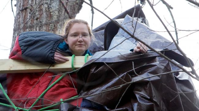 Theresa Minor Terry in a tree-sit on her family's land. Heather Rousseau/The Roanoke Times via AP