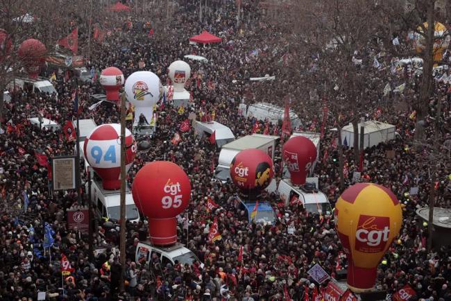 Photo: Workers gather on Place de la République in Paris, Jan. 19.