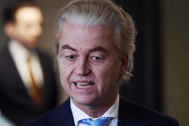 Leader of the Party for Freedom (PVV) Geert Wilders speaks to press after a conversation with scout Ronald Plasterk as he invites all the party chairmen for an interview in The Hague, Netherlands on November 29, 2023. FAROUK BATICHE / ANADOLU VIA GETTY IMAGES) LEADER OF THE PARTY FOR FREEDOM GEERT WILDERS