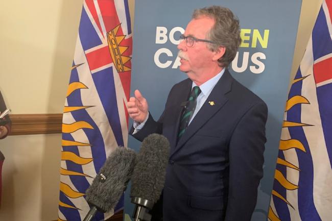 B.C. Green Rob Botterell, MLA for Saanich North and the Islands, speaks to media on March 5, 2025.(Wolf Depner/Black Press Media)