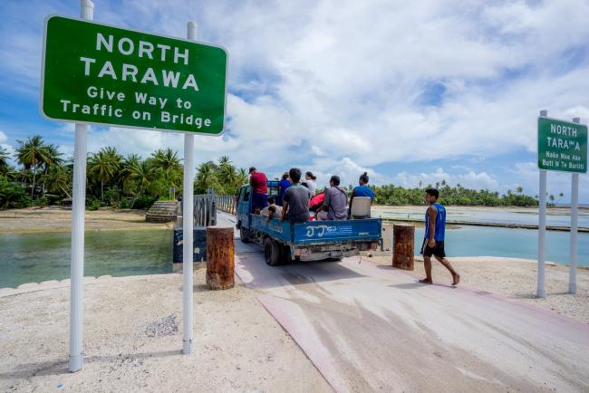 The bridge connecting North and South Tarawa, an atoll in the Pacific nation of Kiribati that is facing the threat of rising sea levels from climate change, pictured in 2017. Asian Development Bank photo