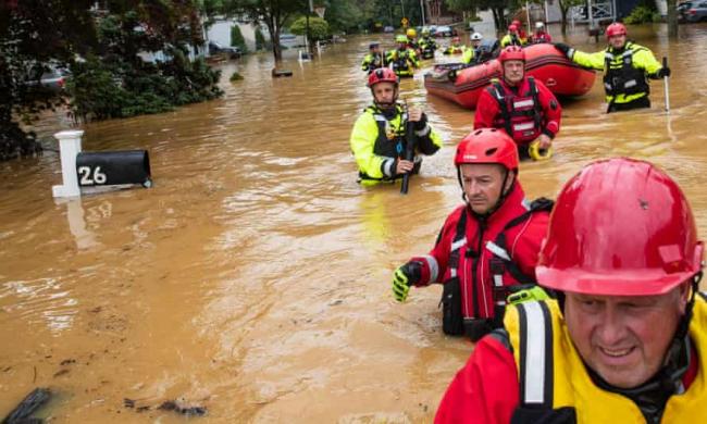 A flash flood caused by Tropical Storm Henri in Helmetta, New Jersey, on 22 August 2021. ‘The extreme weather in 2021 – the heat domes, droughts, fires, floods and cyclones – is, frankly, terrifying.’ Photograph: Tom Brenner/AFP/Getty Images