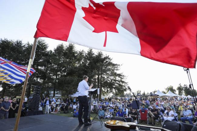 Conservative Leader Andrew Scheer speaks to a crowd in British Columbia on July 28, 2019. Photo by CPC