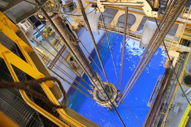 An access area for offshore oil drilling in the hull of the drillship Ocean Blackrhino in 2017. U.S. Department of the Interior photo