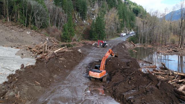Excavators work to clear a section of Highway 7 east of Agassiz following a mudslide. Photo via B.C. Ministry of Transportation and Infrastructure / Flickr (CC BY-NC-ND 2.0)