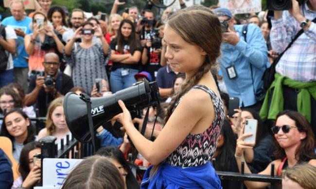  Greta Thunberg speaks at a climate protest outside the White House in Washington DC, on 13 September. Photograph: Nicholas Kamm/AFP/Getty Images