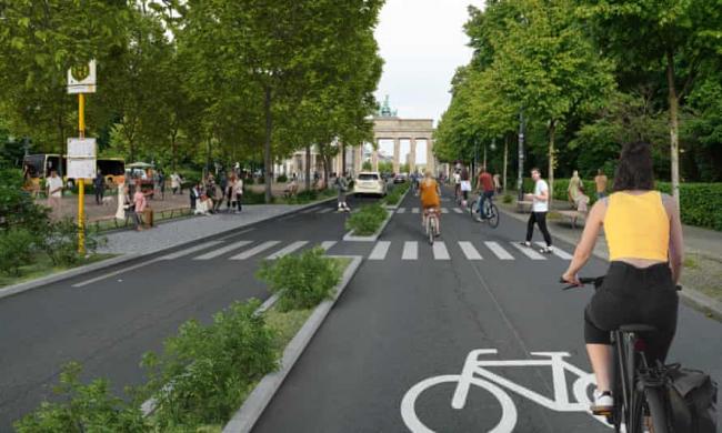 An artist’s rendering of a bike-friendly road near the Brandenburg Gate. Photograph: Tom Meiser/Timo Schmid/Vanmoof