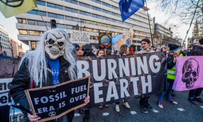 An Extinction Rebellion protest outside the Australian High Commission in London demonstrates against the attitude of the Australian government to climate change. Photograph: Guy Bell/Rex/Shutterstock