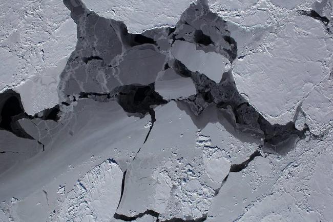 This complex mixture of different types of Antarctic sea ice was photographed on Oct. 13, 2012, in the Bellingshausen Sea with the Digital Mapping System (DMS) onboard NASA's DC-8 flying laboratory. Photo by NASA/Digital Mapping System