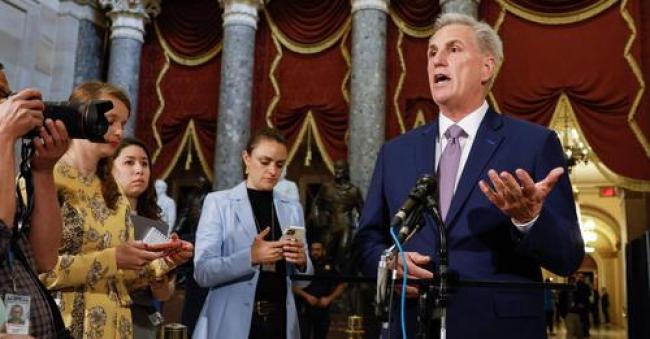 U.S. Speaker of the House Rep. Kevin McCarthy (R-Calif.) speaks to the media at the U.S. Capitol in Washington, D.C. on April 26, 2023. (Photo: Tasos Katopodis/Getty Images)
