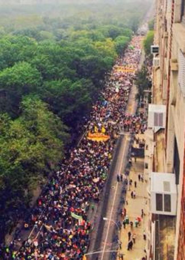 Aerial shot of climate march NY