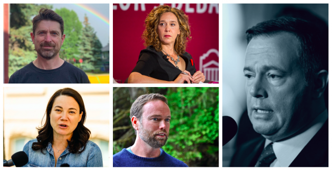 Premier Jason Kenney's anti-Alberta energy inquiry has impacted environmentalists (clockwise from top left: Ed Whittingham, Tzeporah Berman, Greg Knox and Shannon Phillips). Photos by Alex Tétreault, SkeenaWild, Twitter, submitted