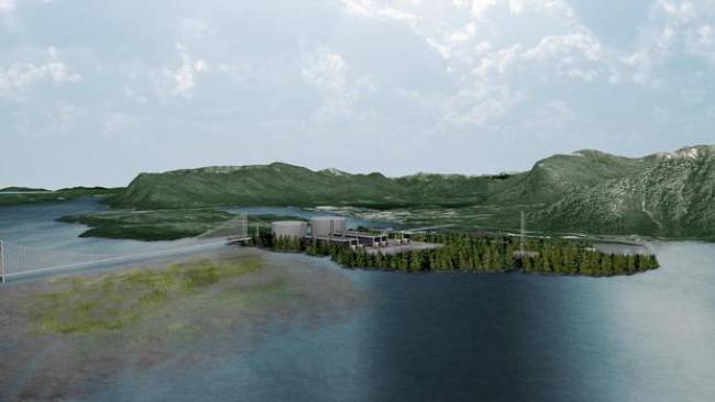 An artistic rendering of Pacific NorthWest LNG‘s proposed liquefied natural gas export terminal on Lelu Island, near Prince Rupert in northwestern B.C. (Pacific NorthWest LNG)