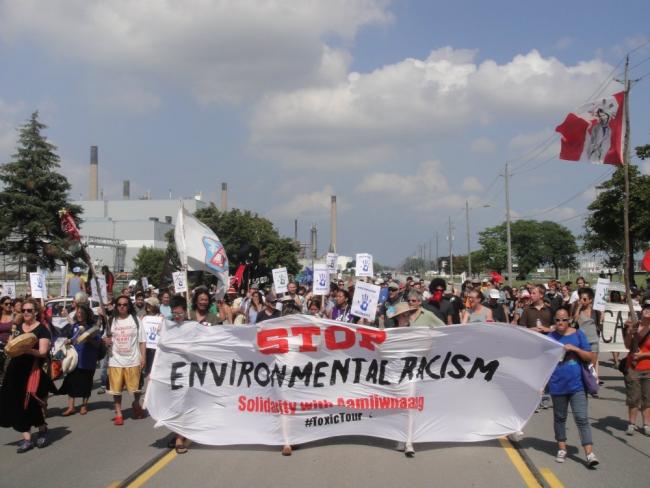 First Nations protest against fossil fuel development and pollution in Sarnia, Ontario, in September. (Photo credit: Fram Dinshaw).