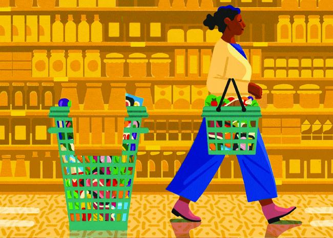 (Illustration by Pete Ryan) - grocery shopping