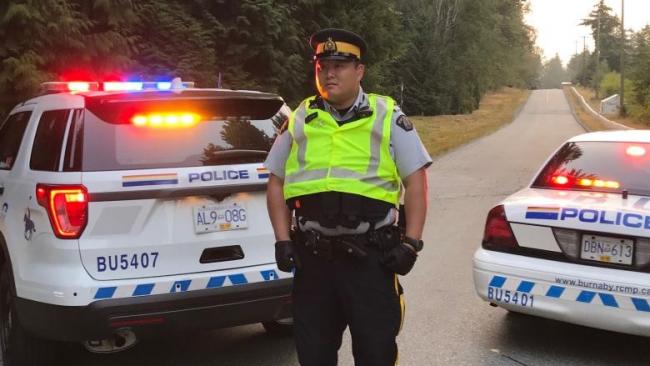 Burnaby RCMP have increased their presence in the camp area, located at the intersection of Underhill Avenue and Shellmont Street. (Yvette Brend/CBC)