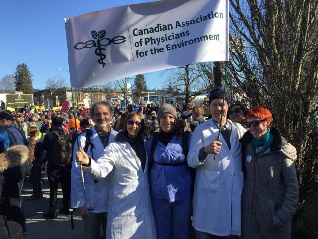 Photo of CAPE physicians protesting Kinder Morgan pipeline expansion from Facebook