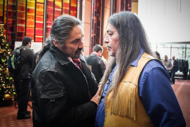 Chief Allan Adam (left) from the Athabasca Fort Chipewyan First Nation chats with Grand Chief Serge Simon from the Mohawks of Kanesatake at a Special Chiefs Assembly hosted in Gatineau Que. on Dec. 8, 2016. Photo by Mike De Souza