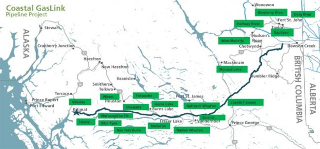 Indigenous band agreements in place along the Coastal GasLink Pipeline route. Supplied
