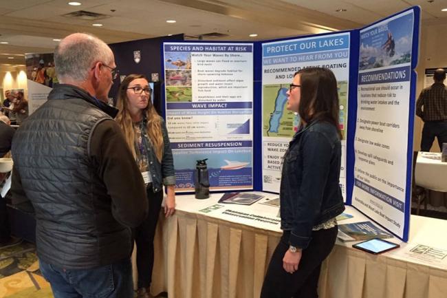 Information booth on recreational boating survey impact on Kalamalka and Wood Lakes was one of the exhibits at the Environmental Flow Needs water management conference in Kelowna this week. Photo: Barry Gerding/Black Press
