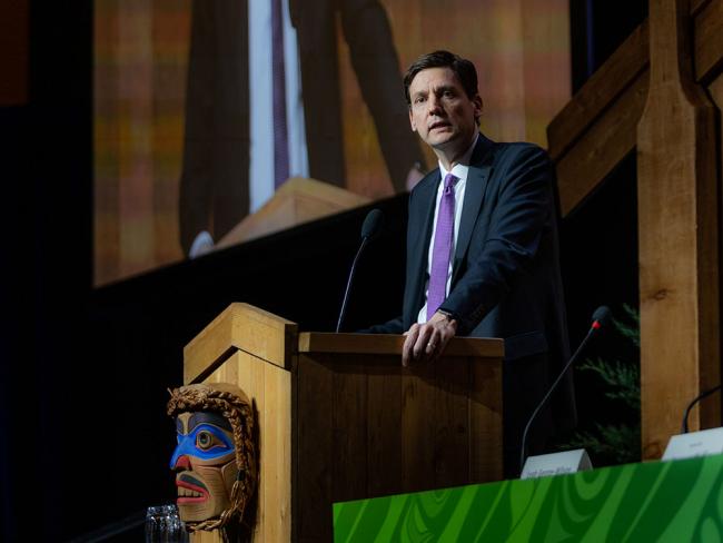 BC Premier David Eby, who spoke Tuesday at the opening of the First Nations Leaders’ Gathering, has shared few details about his climate plans since taking office almost two weeks ago. Photo via BC government.