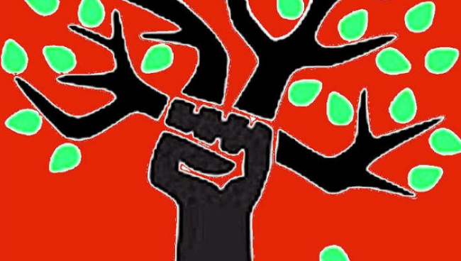 A Strategic Perspective for Uniting Ecosocialists in Québec - image of clenched fist holding a tree