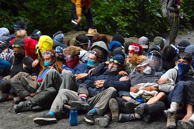 Close to 1,000 old-growth activists at the Fairy Creek blockades have been arrested, making it the largest civil disobedience movement in Canada. Photo courtesy of Rainforest Flying Squad / Facebook