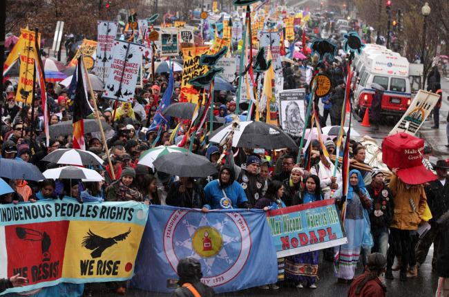 Activists participate in a protest against the Dakota Access Pipeline March 10, 2017 in Washington, DC. Alex Wong / Getty Images