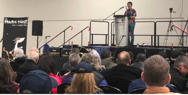 ASYL co-founder Sam Bell, speaking at a Wexit event in Red Deer, 2019. Photo: Melanie Woods/Huffington Post Canada