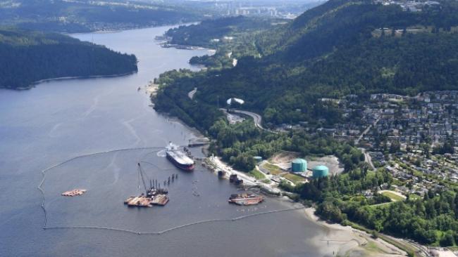 A aerial view of Kinder Morgan's Trans Mountain marine terminal, in Burnaby, B.C., is shown on Tuesday, May 29, 2018. THE CANADIAN PRESS Jonathan Hayward
