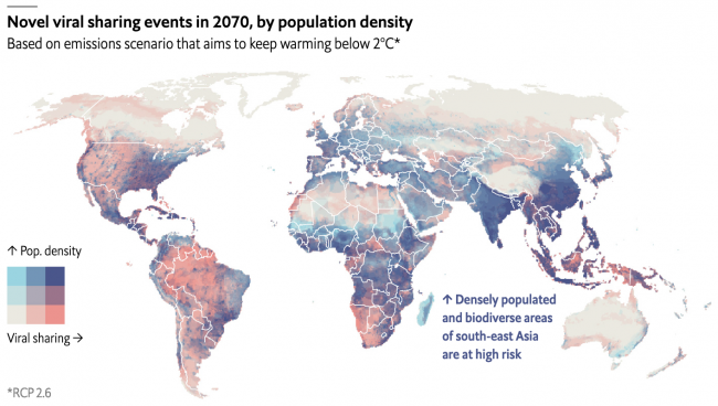 Sources: “Pathogen spillover driven by rapid changes in bat ecology”, by Peggy Eby et al., Nature, 2022; “Climate change increases cross-species viral transmission risk”, by Colin J. Carlson et al., Nature, 2022