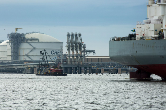 A tanker at sea off a Cheniere Energy liquefied natural gas terminal on the US Gulf Coast.  Photographer: F. Carter Smith/Bloomberg Photos