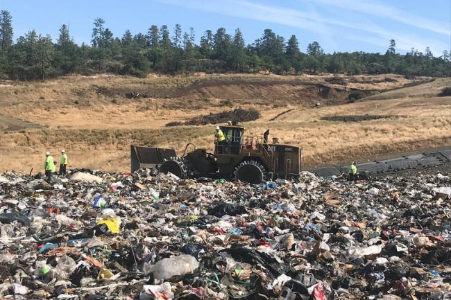 Landfill workers bury all plastic except soda bottles and milk jugs at Rogue Disposal & Recycling in southern Oregon. Laura Sullivan/NPR 
