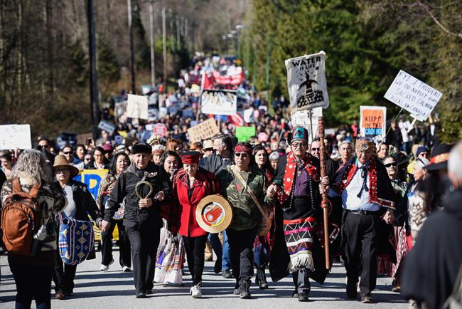 Indigenous leaders led a march against the Kinder Morgan Trans Mountain pipeline expansion. And the Protest Papers suggest CSIS was watching. Photo by Rogue Collective.