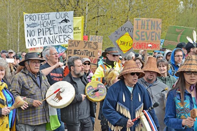 Protesters marched through Fort Langley to oppose an expanded Trans Mountain Pipeline