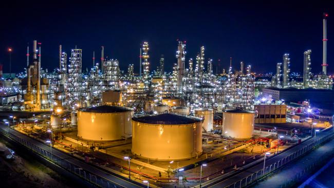 refinery at night