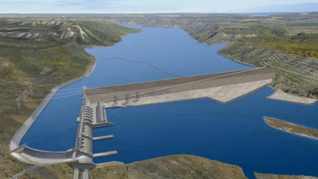 A project rendering of BC Hydro’s Site C development proposal in Peace River Valley, B.C. (BC Hydro)