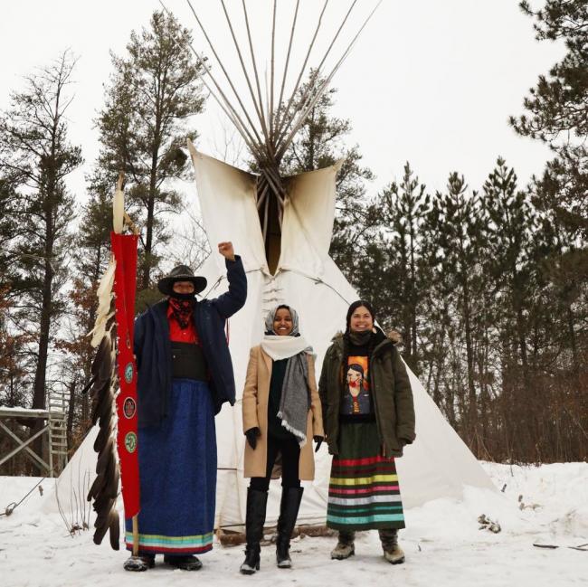 Rep. Ilhan Omar (centre), the whip for the Congressional Progressive Caucus, appears on Jan. 30 with Indigenous leaders organizing to stop Enbridge's Line 3 pipeline project in Minnesota. Omar photo / Twitter