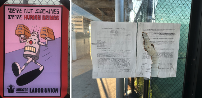 The brightly colored union posters that adorned the bus stop by Amazon’s Staten Island JFK8 warehouse are gone, replaced by a legal letter from January demanding that the company negotiate with the Amazon Labor Union. Amazon has yet to recognize the union, let alone negotiate.