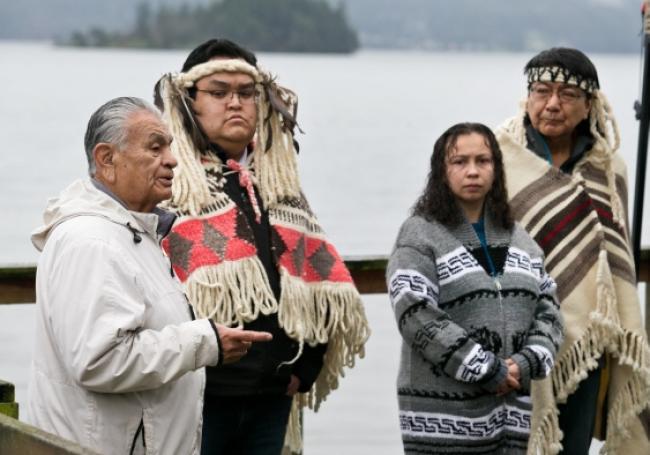 From left, Tom Sampson of the Tsartlip Nation speaks at a news conference with Tsartlip Chief Don Tom, Pauquachin Chief Rebecca David and Tsawout Chief Harvey Underwood, who vowed to fight an LNG plan by the neighbouring Malahat First Nation.   Photograph By DARREN STONE - See more at: http://www.timescolonist.com/business/saanich-inlet-first-nations-united-in-fight-against-proposed-lng-plant-1.2188114#sthash.7YP7ZWm2.9o6HHFMg.dpuf