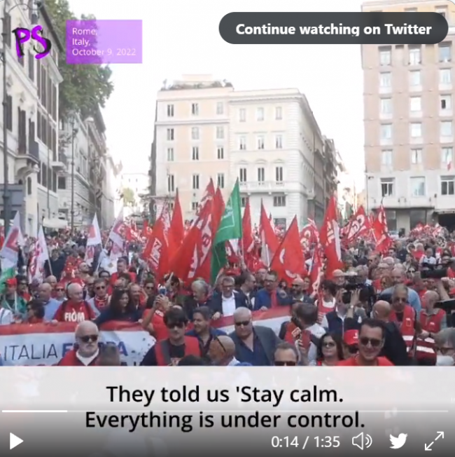 Thousands gathered in Italy to protest rising cost of living, low wages and inflation.