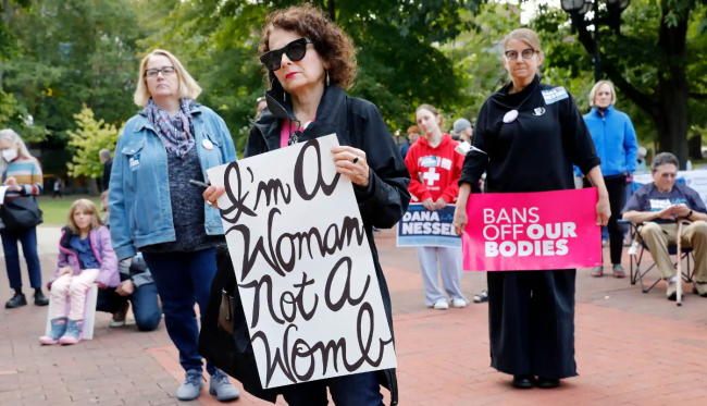 Demonstrators rally for reproductive freedom and voting rights on the campus of the University of Michigan in Ann Arbor, Michigan, earlier this month. Photograph: Jeff Kowalsky/AFP/Getty Images