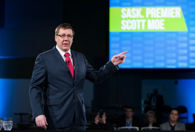 Saskatchewan Premier Scott Moe was the keynote speaker for the opening plenary of Day 2 of the Manning Networking Conference in 2018. Moe's government has opposed federal measures to reduce greenhouse gas emissions. © 2018 - Al.T Photography