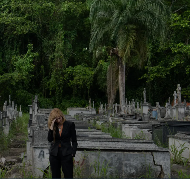 Missy Sims, a lawyer with Milberg, one of the biggest class-action firms in the world, at a cemetery in Lares, P.R.Credit...Erin Schaff/The New York Times