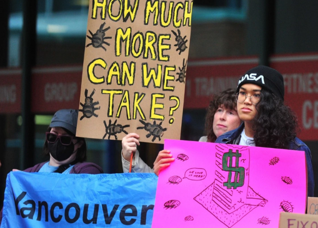 Renters protest outside Cressey Development Group offices in Vancouver. PHOTO BY NICK PROCAYLO /Postmedia