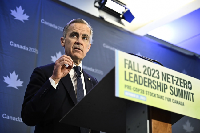 Mark Carney speaks at the Fall 2023 Net-Zero Leadership Summit in Ottawa on Oct. 31, 2023. Photo via Carney/X(Twitter)