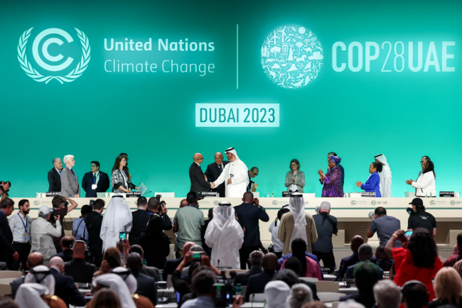 Officials attend the UNFCCC formal opening of COP28 during the UN Climate Change Conference at Expo City Dubai on Nov. 30, 2023. Photo by COP28 / Christopher Pike (CC BY-NC-SA 2.0 Deed)
