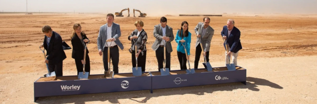 Officials pose with shovels for a photo opportunity for the groundbreaking ceremony for Oxys Direct Air Capture facility called Stratos in West Texas on Friday, April 28, 2023. (Photo: Elizabeth Conley/Houston Chronicle via Getty Images)