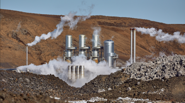 A geothermal power plant in operation.