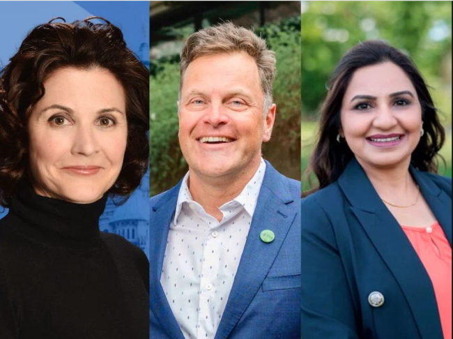 Conservative MLA Dallas Brodie has real estate worth $50 million, Green Jeremy Valeriote invests in oil and gas, and New Democrat Sunita Dhir holds Meta stock. Photos via the political parties.